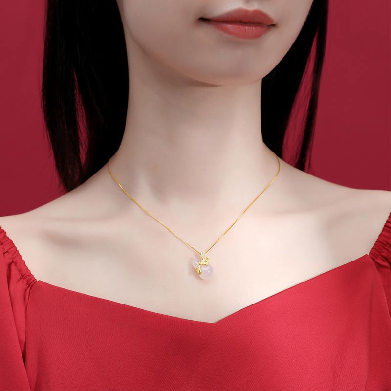 Wear FengShui Cyan Jade Gourd Lotus Leaf Abundance Pendant Necklace