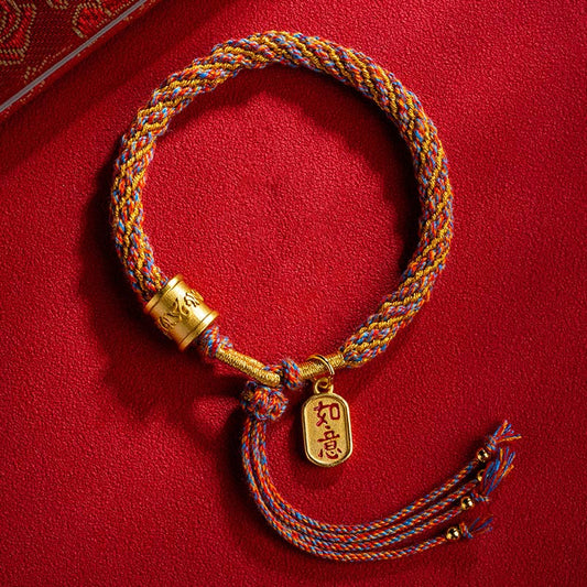 Wear FengShui Handmade Multicolored Tibetan Om Mani Padme Hum Ruyi Auspicious Charm Braided Bracelet