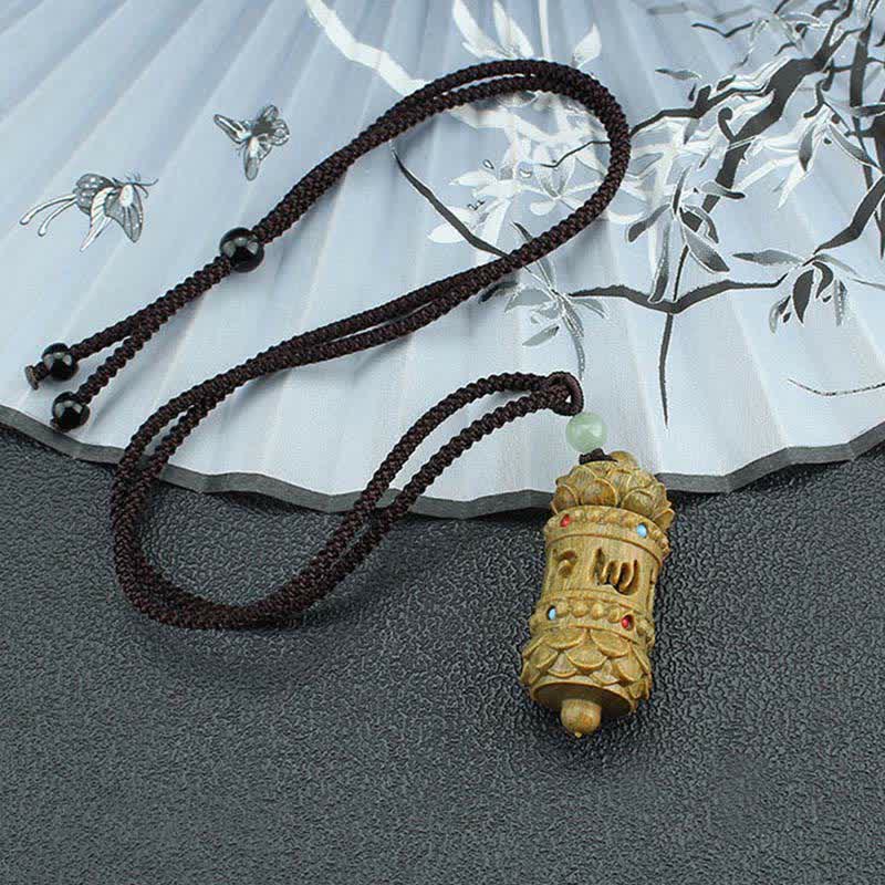 Wear FengShui Tibet Green Sandalwood Rosewood Om Mani Padme Hum Lotus Positive Soothing Necklace Pendant