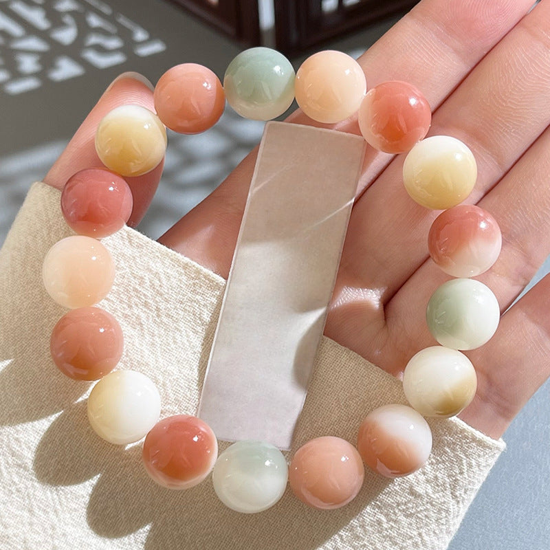 Natural Floral-Skin Jade-Like Bodhi Bead Bracelet – 12-13mm Round Beads