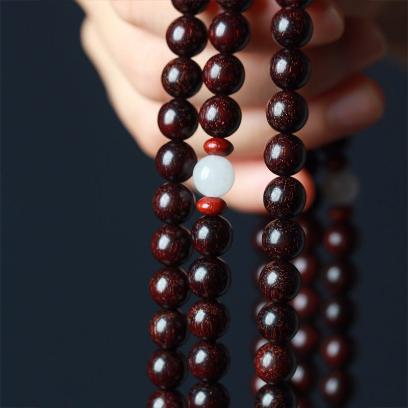 Wear FengShui Tibetan Small Leaf Red Sandalwood Lotus Mala Balance Bracelet