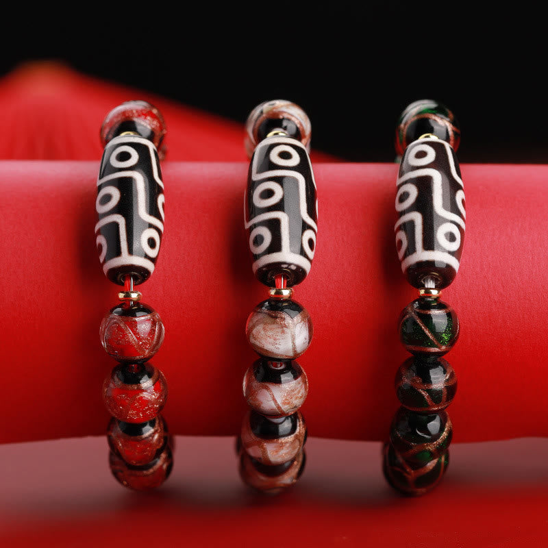 Wear FengShui Tibetan Nine-Eye Dzi Bead Three-eyed Dzi Bead Liuli Glass Bead Wealth Bracelet