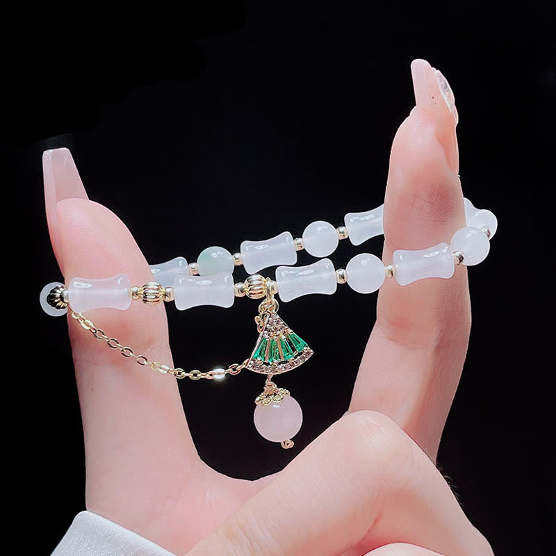 Wear FengShui Tianshan White Jade Bamboo Pattern Luck Blessing Bracelet
