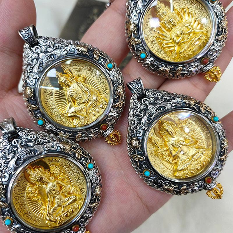 Wear FengShui Chinese Zodiac Natal Buddha Thangka Nine Palaces Eight Diagrams Wealth Rotatable Necklace Pendant