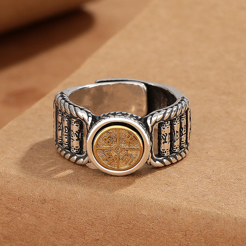 Wear FengShui Tibetan Om Mani Padme Hum Carved Design Copper Coin Purity Rotatable Ring