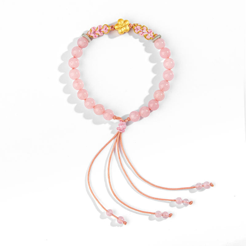 Wear FengShui 999 Sterling Silver Natural Red Agate Pink Crystal Cherry blossom Bracelet