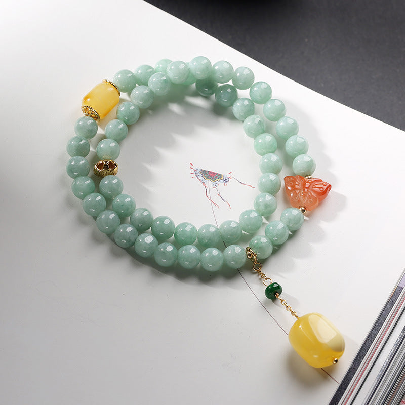 Wear FengShui 925 Sterling Silver Natural Jade Amber Butterfly Luck Abundance Bracelet