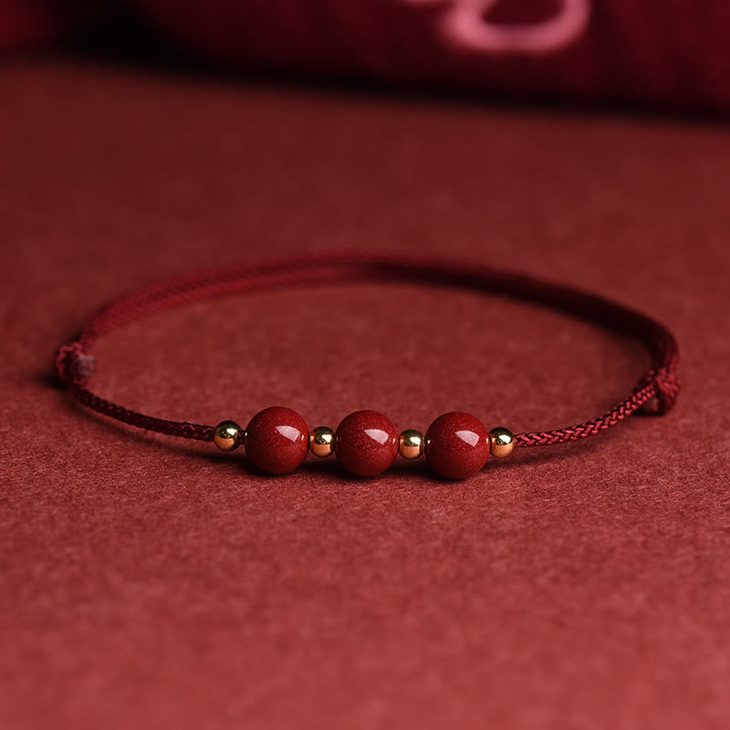 Wear FengShui Natural Lucky Cinnabar Bead Blessing String Bracelet Anklet