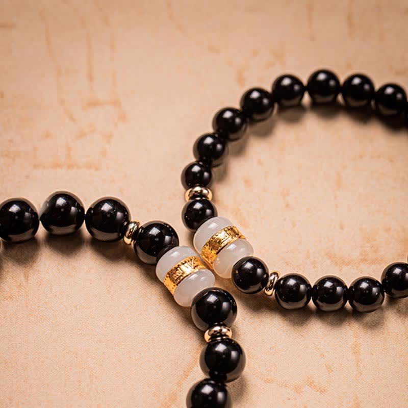 Wear FengShui Black Obsidian Jade Om Mani Padme Hum Strength Couple Magnetic Bracelet