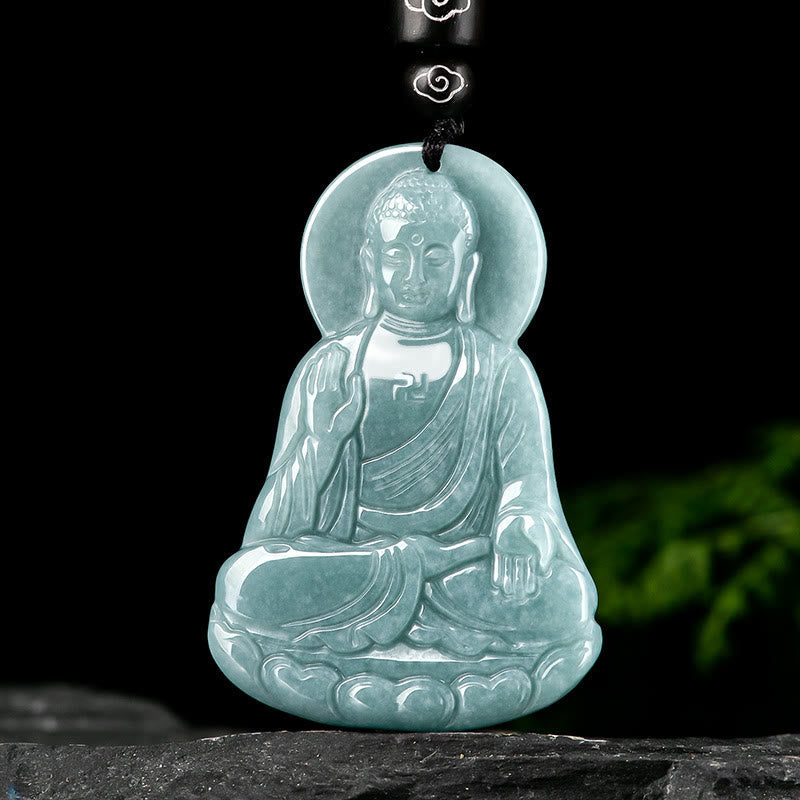 Wear FengShui Amitabha Buddha Natural Jade Lotus Amulet Compassion String Necklace Pendant
