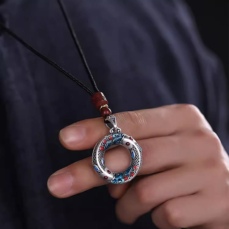 Wear FengShui Koi Fish Peace Buckle Copper Wealth Luck Necklace Pendant