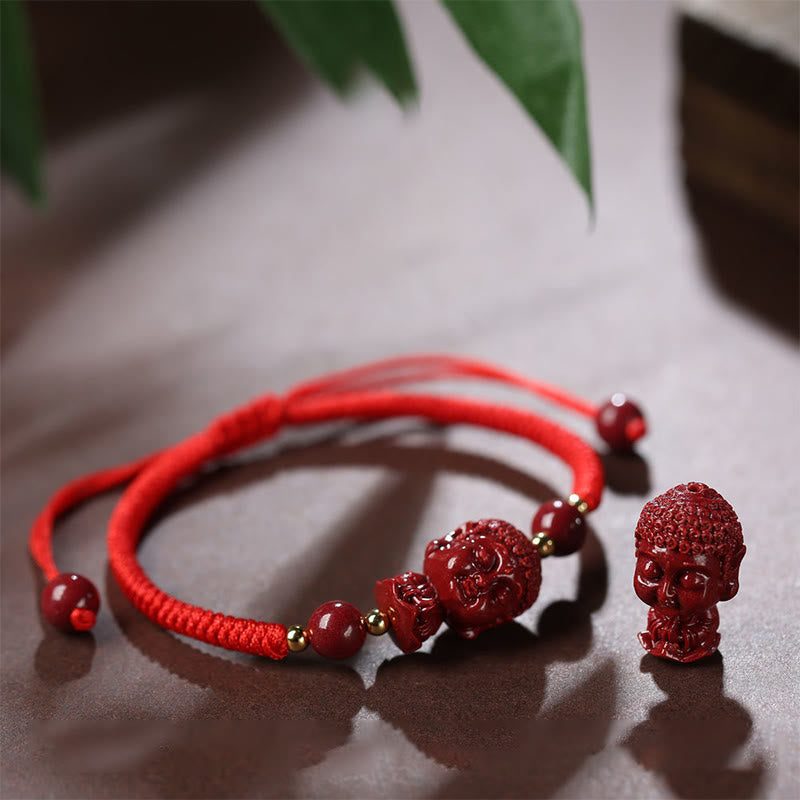 Wear FengShui Chinese Zodiac Natal Buddha Cinnabar Amulet Blessing String Bracelet