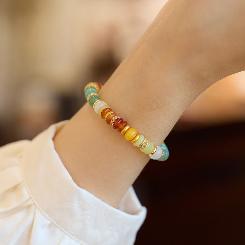 Wear FengShui Natural Red Agate Jade Rainbow Confidence Bracelet