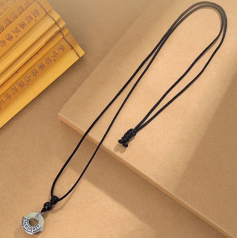 Wear FengShui 925 Sterling Silver Natural Hetian Jade Peace Buckle Prosperity Necklace Pendant