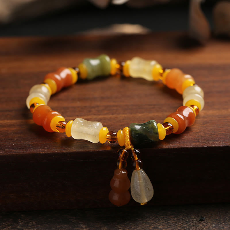 Wear FengShui Natural Golden Silk Jade Gourd Wealth Charm Bracelet