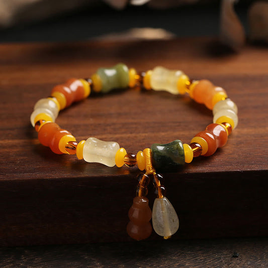 Wear FengShui Natural Golden Silk Jade Gourd Wealth Charm Bracelet