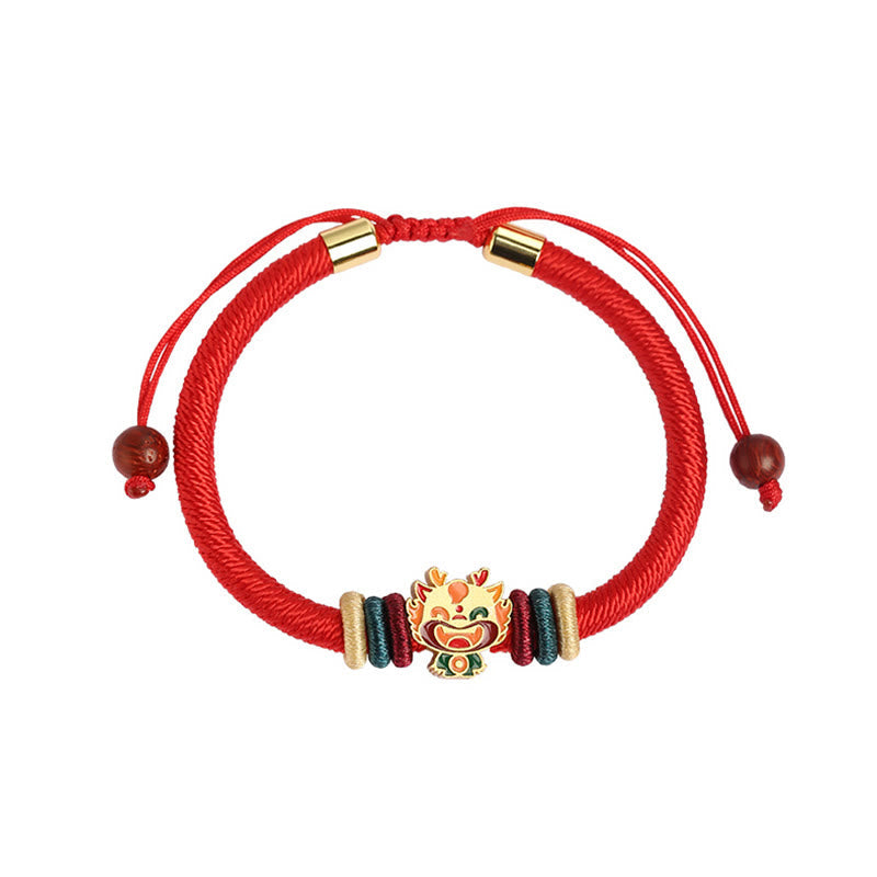 Wear FengShui Handmade 925 Sterling Silver Year of the Dragon Cute Chinese Zodiac Luck Braided Red Bracelet