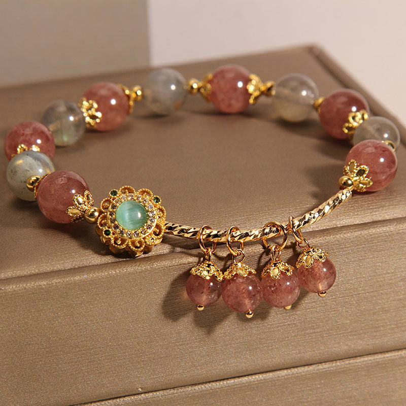 Wear FengShui Strawberry Quartz Moonstone Healing Tassel Charm Bracelet