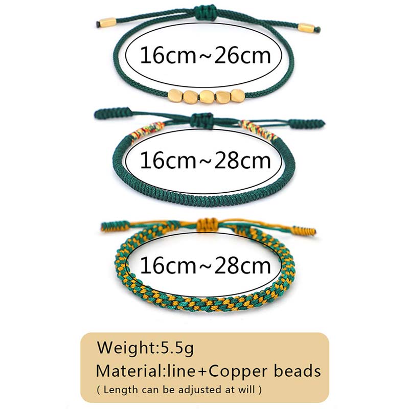 Wear FengShui 3 PCS Tibetan Copper Beads Healing Protection Luck Bracelet Set