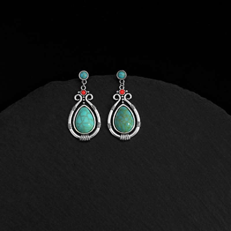 Wear FengShui Tibet Vintage Turquoise Waterdrop Strength Drop Dangle Earrings Clips