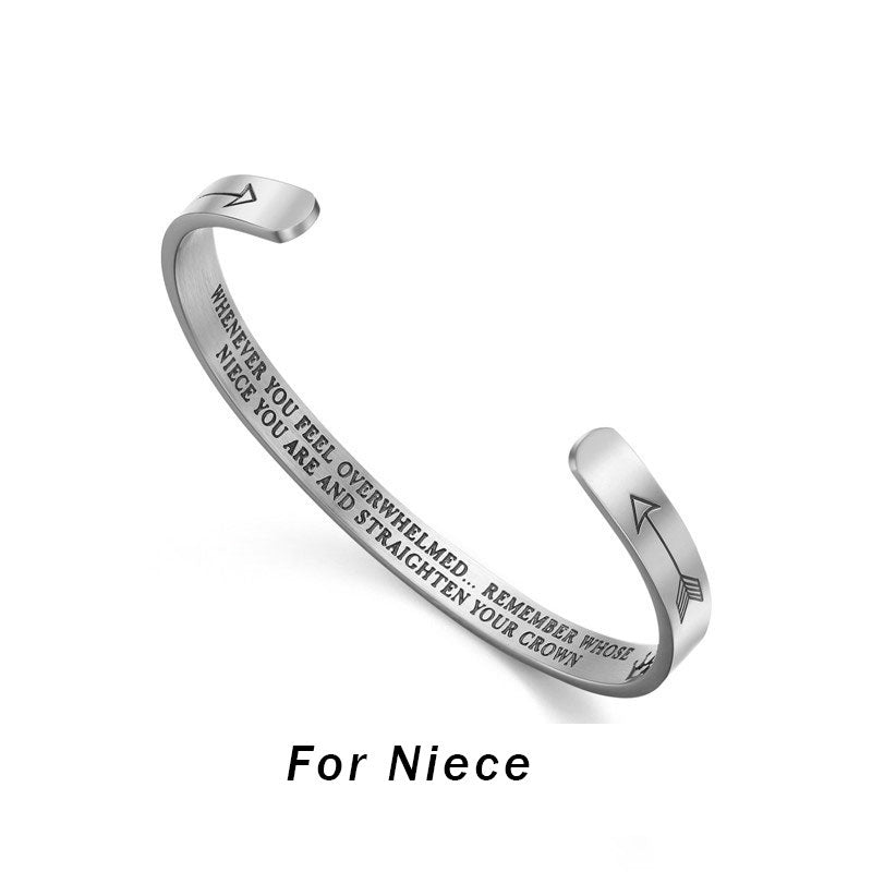 Wear FengShui Inspirational Bracelets Personalized Gift for Her Him Engraved Mantra Cuff Bangle Crown Jewelry
