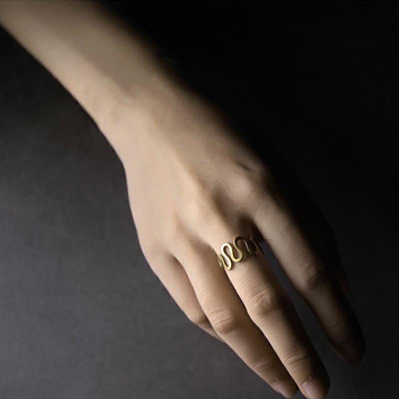 Wear FengShui Simple Curved Brass Design Copper Luck Wealth Adjustable Ring