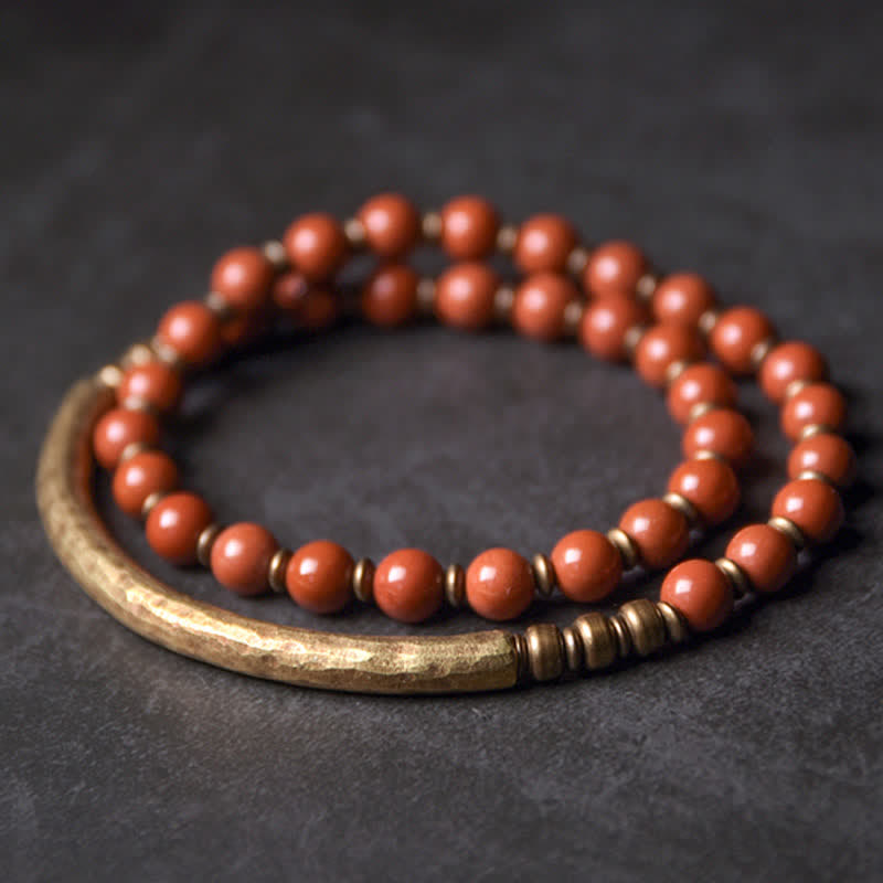 Wear FengShui Red Jasper Moss Agate Black Obsidian Crystal Copper Peace Couple Bracelet