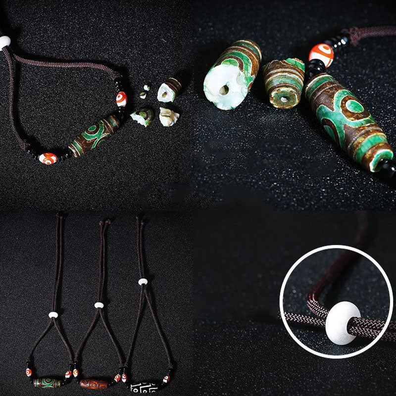 Wear FengShui Tibetan Nine-Eye Dzi Bead Protection String Necklace
