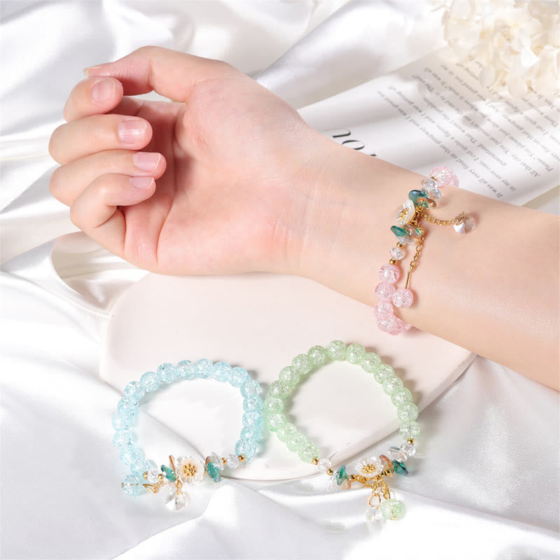 Wear FengShui Simple Design Flower Charm Glass Bead Bracelet