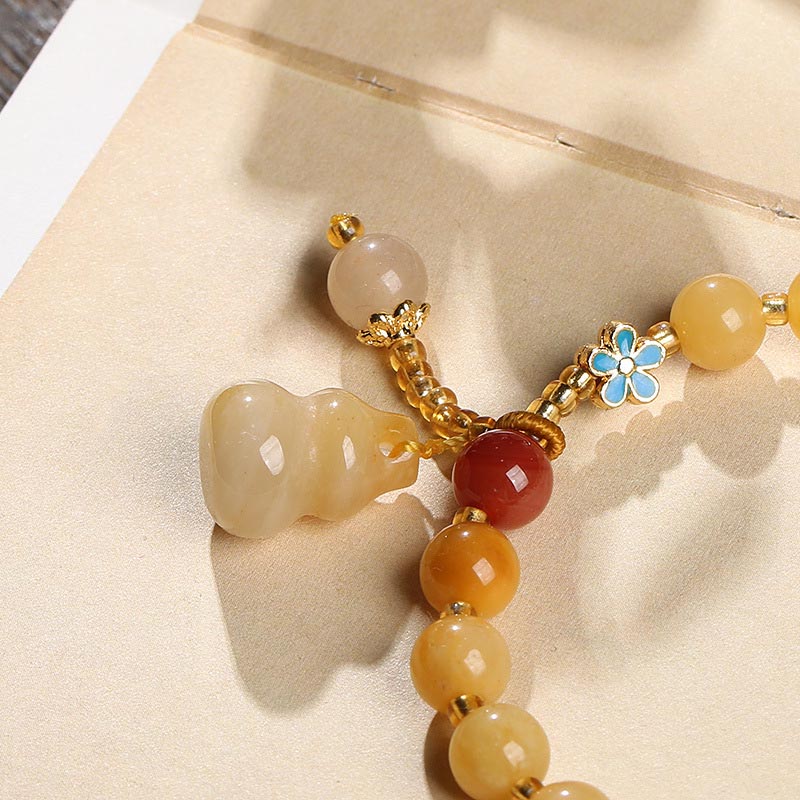 Wear FengShui Natural Golden Silk Jade Gourd Charm Wealth Luck Bracelet