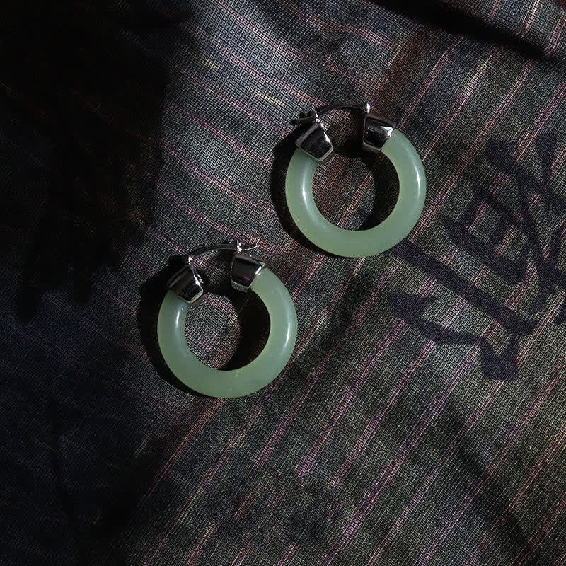 Wear FengShui Round Jade White Jade Prosperity Earrings