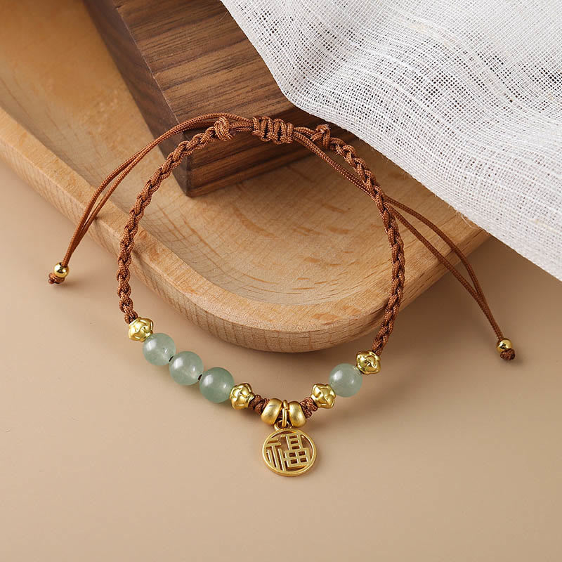 Wear FengShui Jade Beads Fu Character Blessing Rope Bracelet