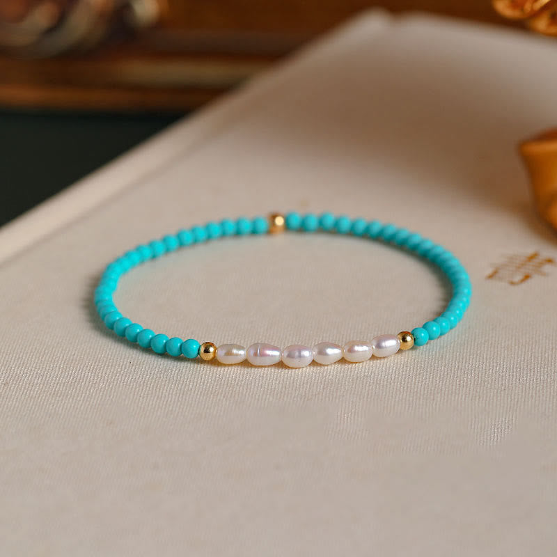 Wear FengShui Turquoise Red Agate Pearl Small Beaded Protection Bracelet