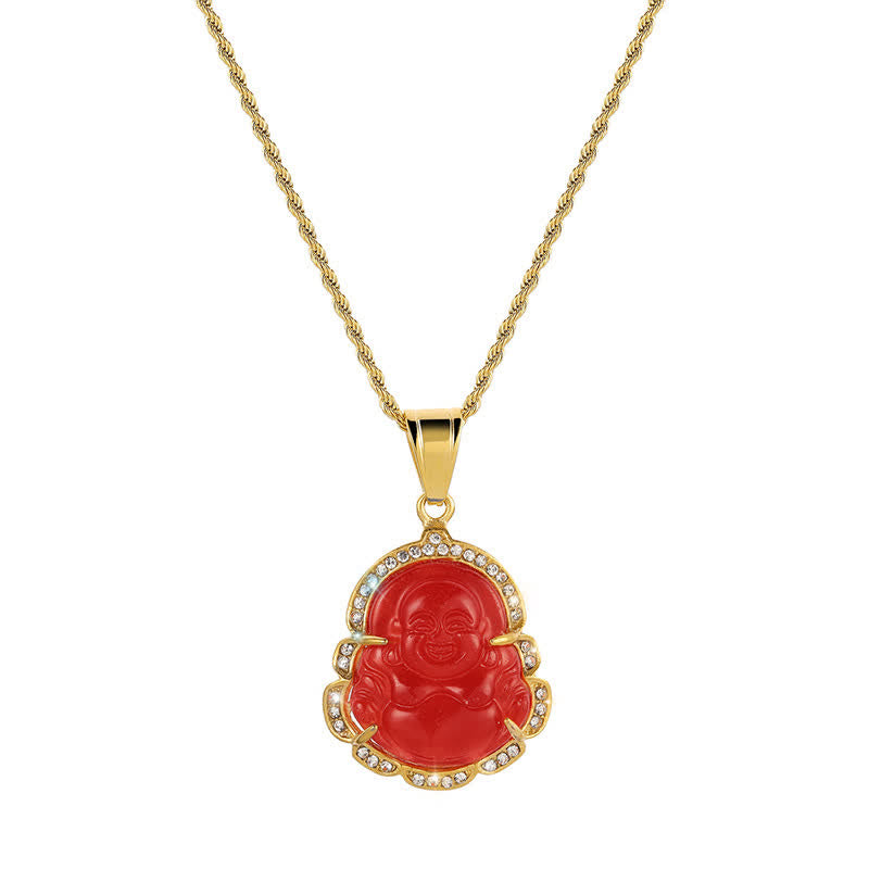 Wear FengShui 18K Gold Filled Laughing Buddha Jade Luck Necklace Chain Pendant