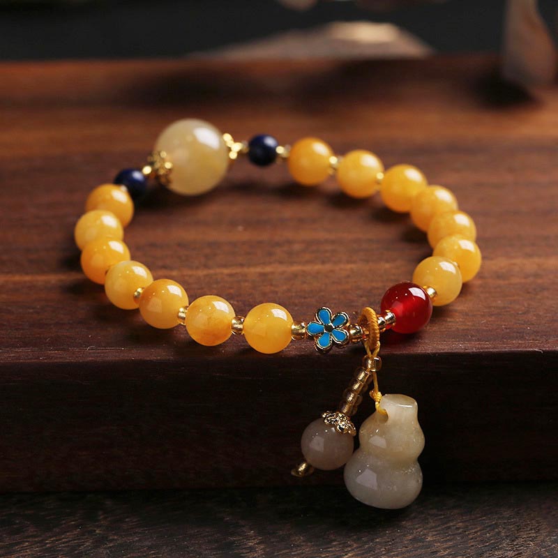Wear FengShui Natural Golden Silk Jade Gourd Charm Wealth Luck Bracelet