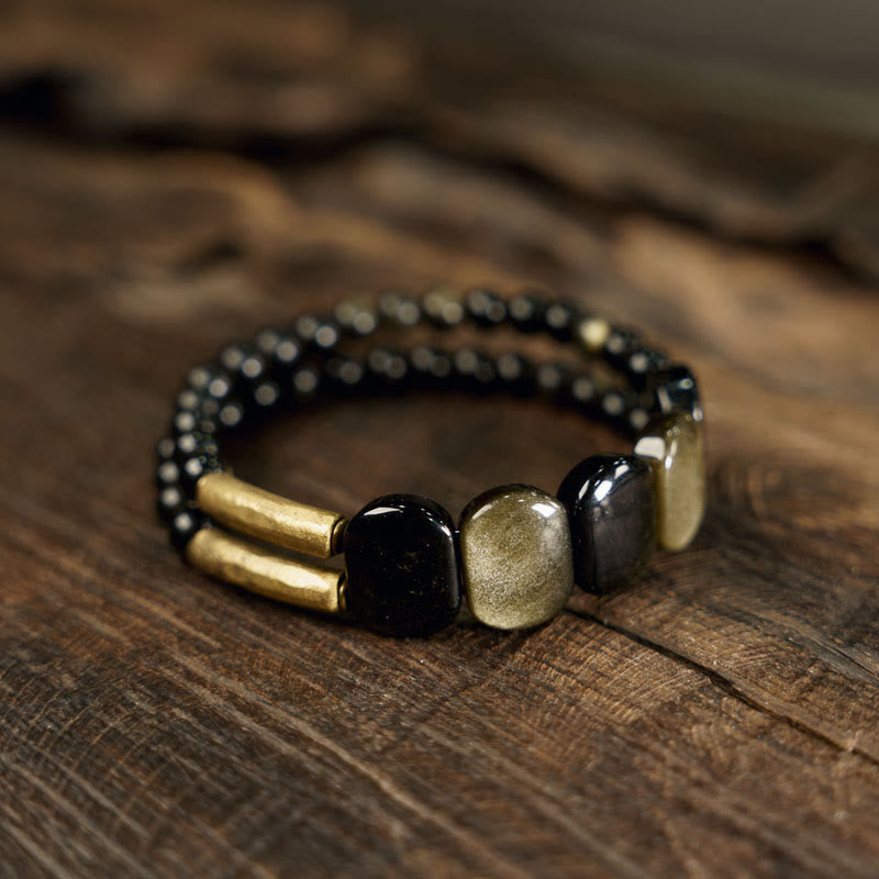 Wear FengShui Black Obsidian Gold Sheen Obsidian Strengthen Bracelet
