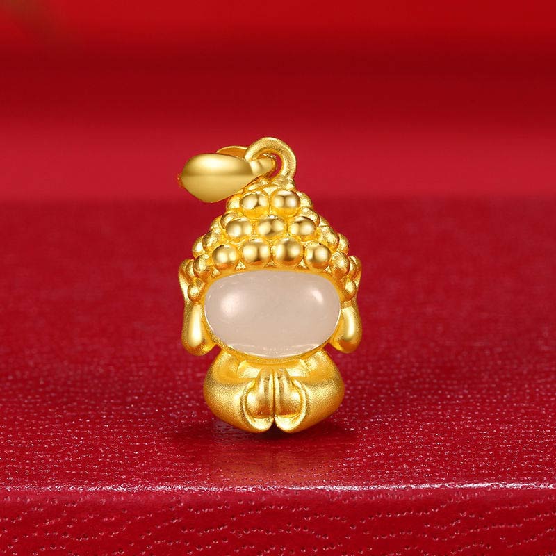 Wear FengShui White Jade Buddha Success Pendant Necklace