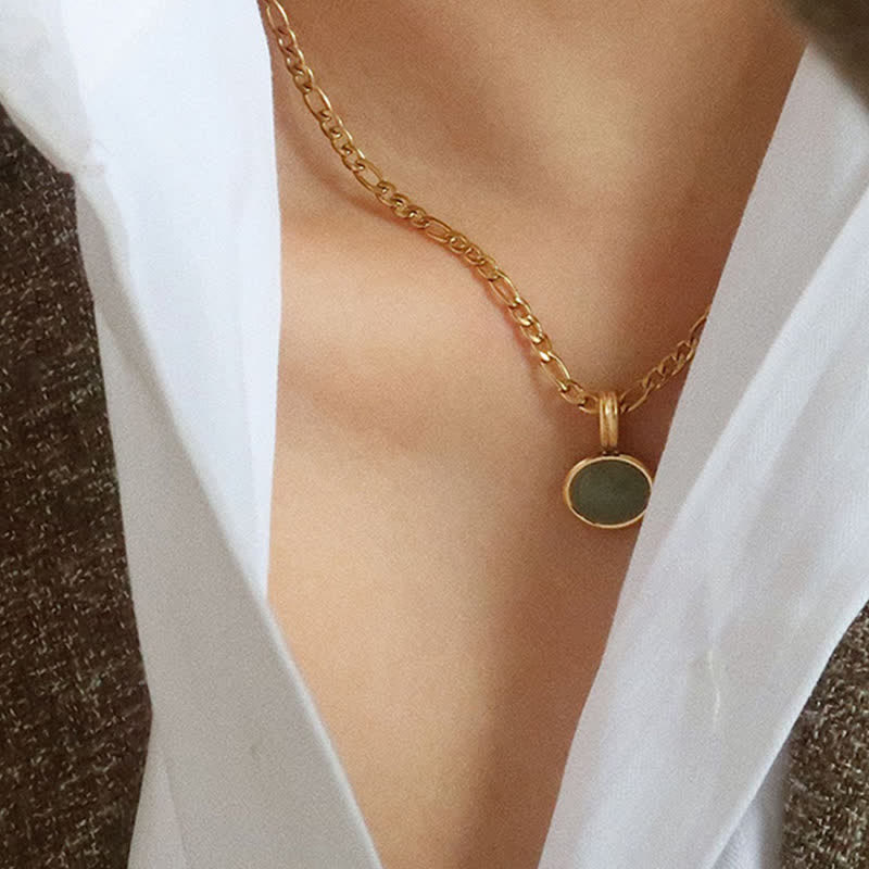 Wear FengShui Oval Turquoise Strength Titanium Steel Necklace Pendant