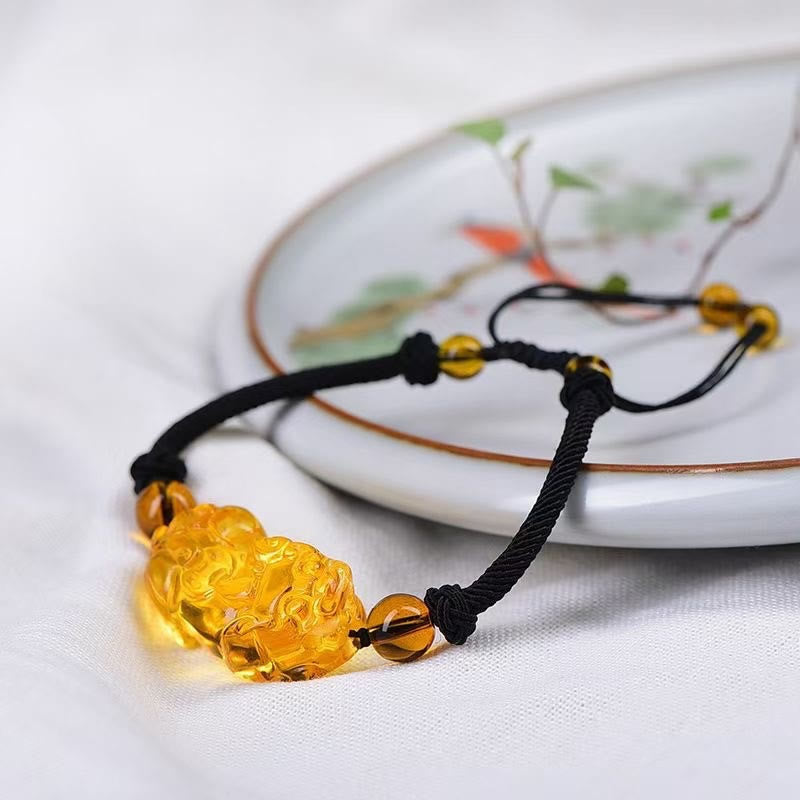 Wear FengShui Natural Obsidian Amethyst Citrine PiXiu Cooper Coin Wealth Bracelet