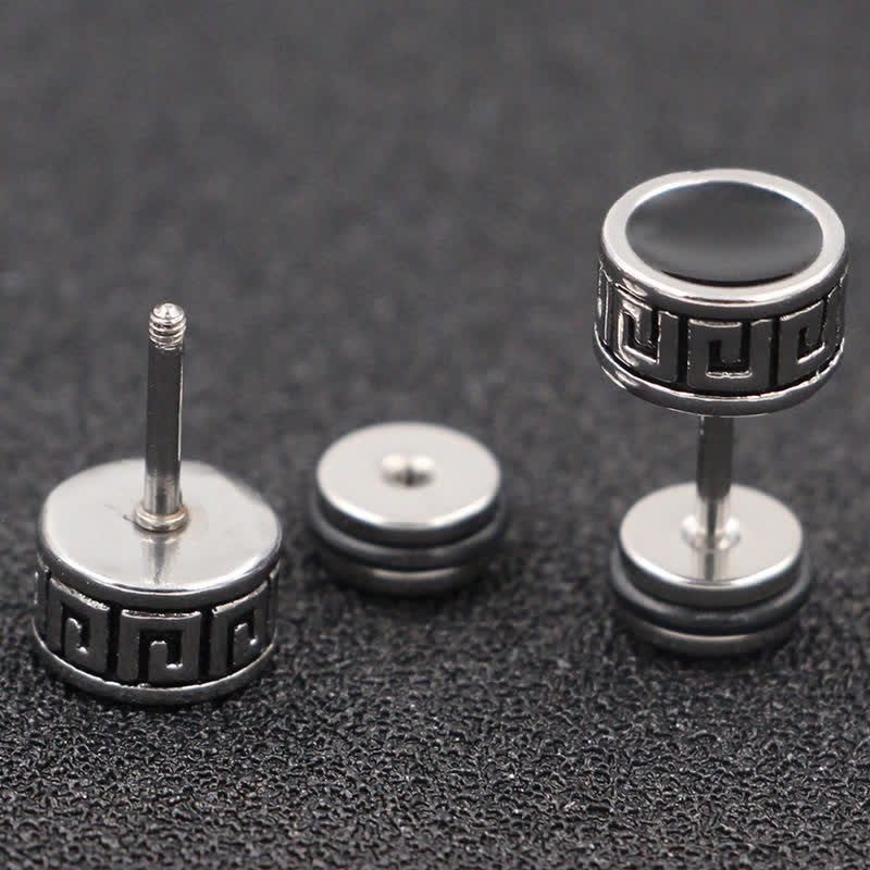 Wear FengShui Cool Men Titanium Steel Balance Round Stud Earrings