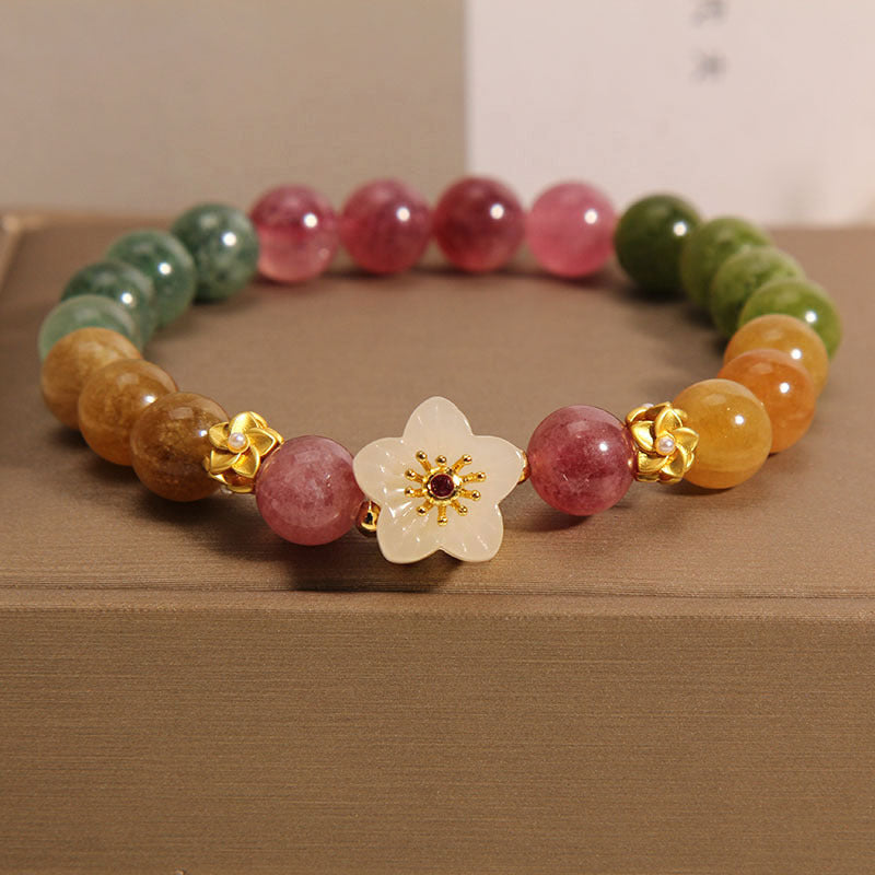 Wear FengShui Colorful Tourmaline Jade Flowers Love Bracelet