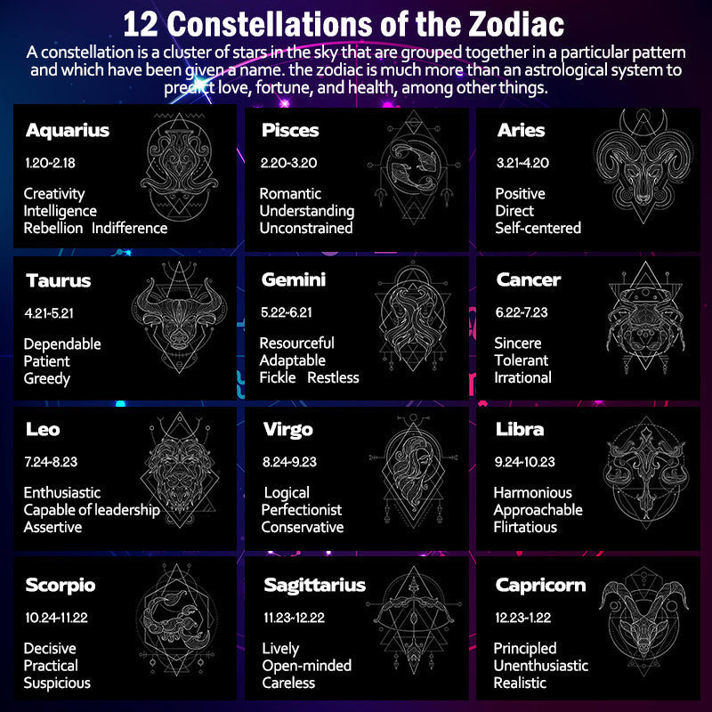 Wear FengShui 925 Sterling Silver 12 Constellations of the Zodiac Astrology Blessing Necklace Pendant
