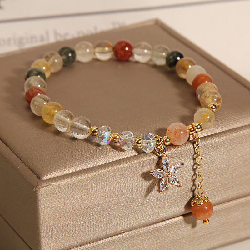 Wear FengShui Multicolored Rutilated Quartz Auspiciousness Zircon Flower Bracelet