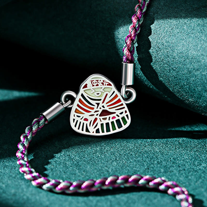Wear FengShui 925 Sterling Silver Zongzi Pattern Luck Multicolored Handcrafted Bracelet