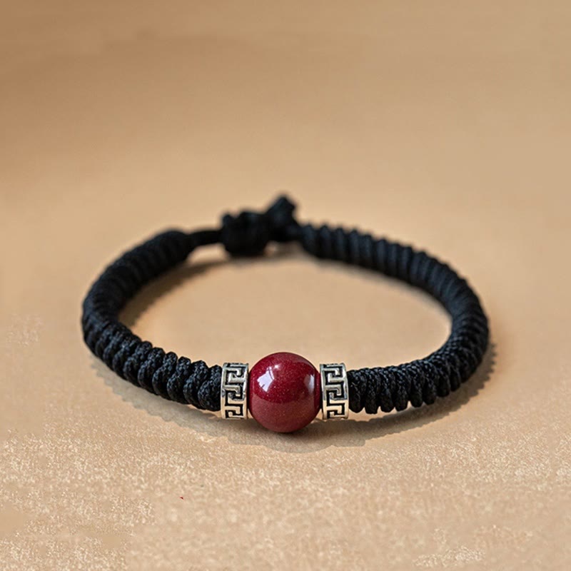Wear FengShui 925 Sterling Silver Natural Cinnabar Bead Calm Handmade Braided String Bracelet