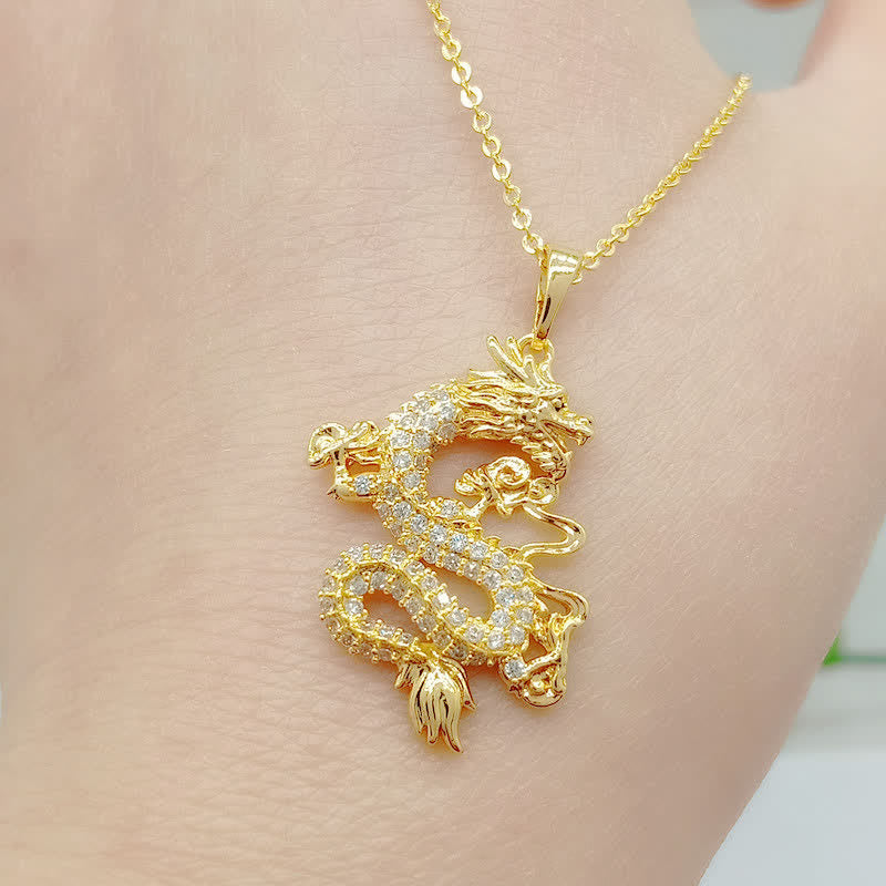 Wear FengShui Gold Dragon Protection Necklace Pendant