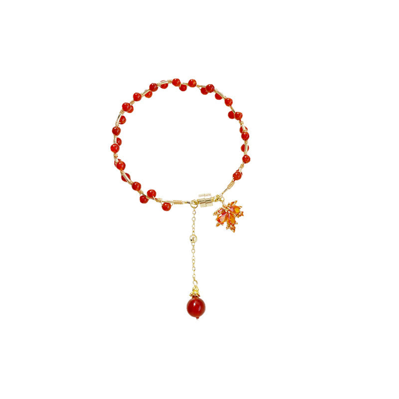 Wear FengShui Red Maple Leaf Luck Charm Bracelet
