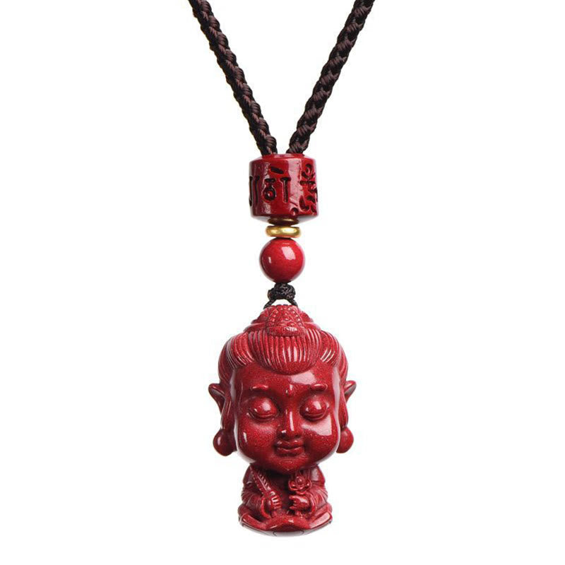 Wear FengShui Chinese Zodiac Natal Buddha Natural Cinnabar Amulet Keep Away Evil Spirits Necklace Pendant