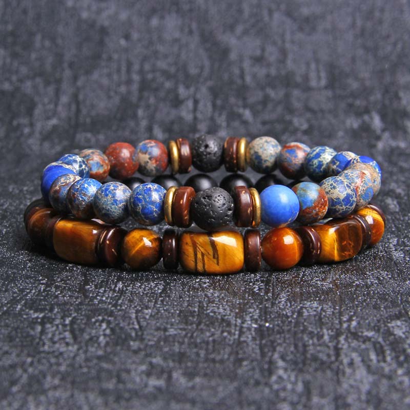 Wear FengShui 2PCS Healing Crystal Emperor Stone Tiger Eye Bead Bracelet