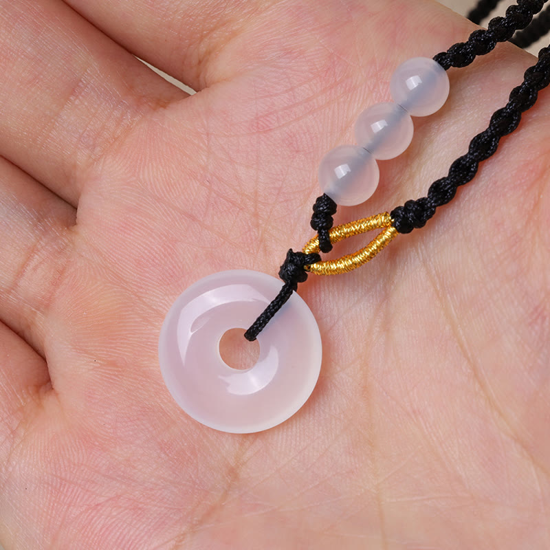 Wear FengShui Strawberry Quartz Chalcedony Peace Buckle Healing Necklace Pendant